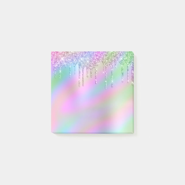 Elegant stylish colorful holographic glitter drips post-it notes (Front)