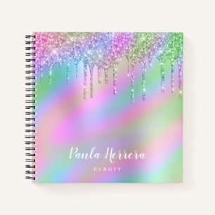 Elegant stylish colourful holographic glitter drip notebook