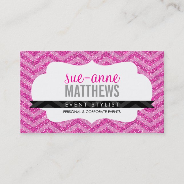 ELEGANT stylish cool chevron pattern glitter pink Business Card (Front)
