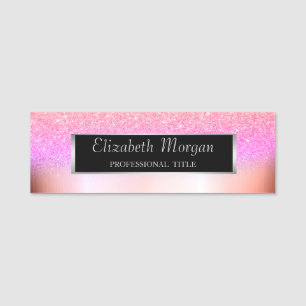 Elegant Stylish Cool Silver Frame,Glitter Ombre  Name Tag