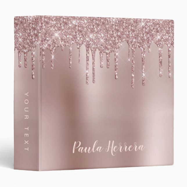 Elegant stylish copper rose gold glitter drips binder (Front/Spine)