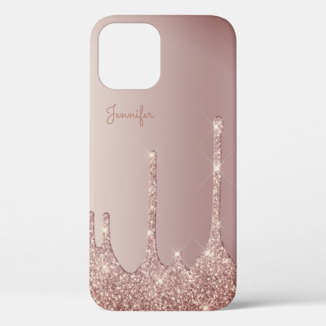 Elegant stylish copper rose gold glitter drips Case-Mate iPhone case (Back)