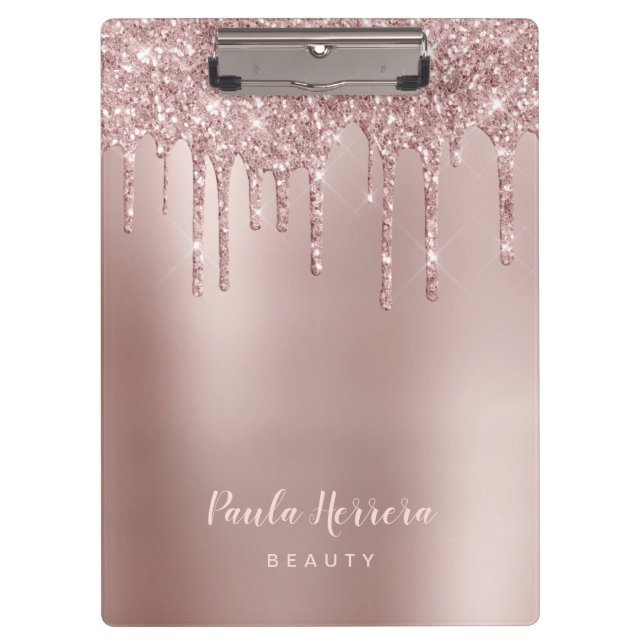 Elegant stylish copper rose gold glitter drips clipboard (Front)