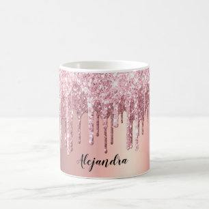 Elegant stylish copper rose gold glitter drips coffee mug