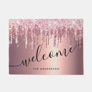 Elegant stylish copper rose gold glitter drips doormat