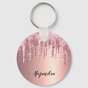 Elegant stylish copper rose gold glitter drips keychain