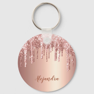 Elegant stylish copper rose gold glitter drips keychain