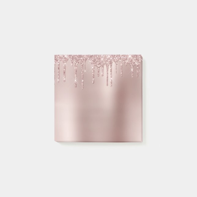 Elegant stylish copper rose gold glitter drips post-it notes (Front)