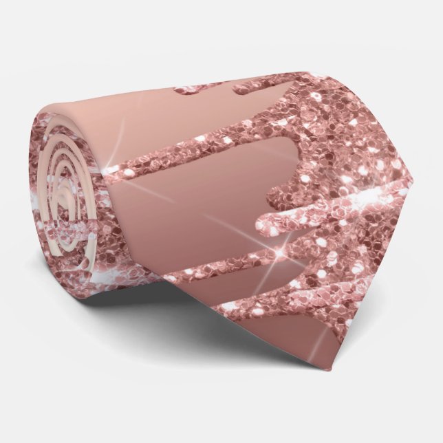Elegant stylish copper rose gold glitter drips tie (Rolled)