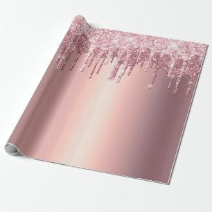 Elegant stylish copper rose gold glitter drips wrapping paper