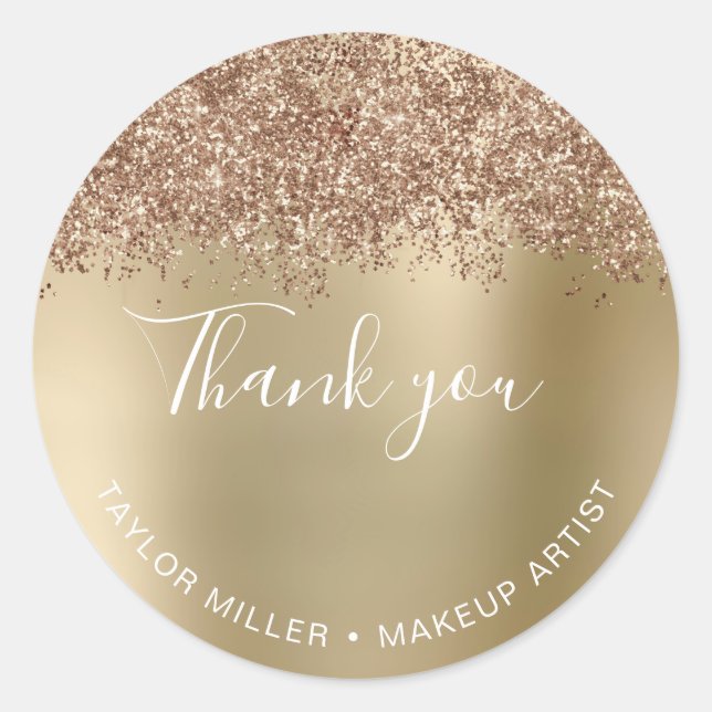 Elegant stylish copper rose gold glitter thank you classic round sticker (Front)
