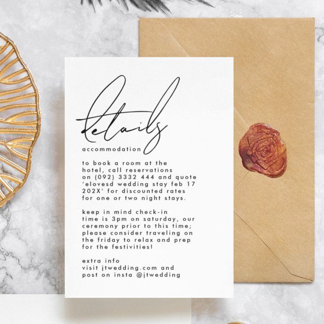 Elegant Stylish Custom Names White Black Wedding Enclosure Card (details enclosure card)