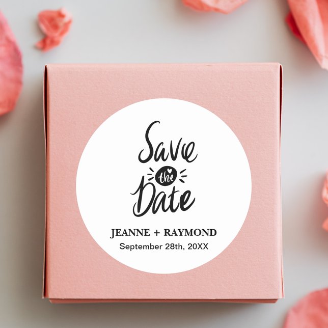 Elegant Stylish Custom Wedding Save the date Classic Round Sticker (Creator Uploaded)