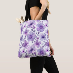 Elegant Stylish Cute Boho Purple Botanical Floral Tote Bag