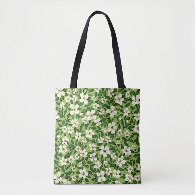 Elegant Stylish Cute Green Botanical Floral Tote Bag (Front)
