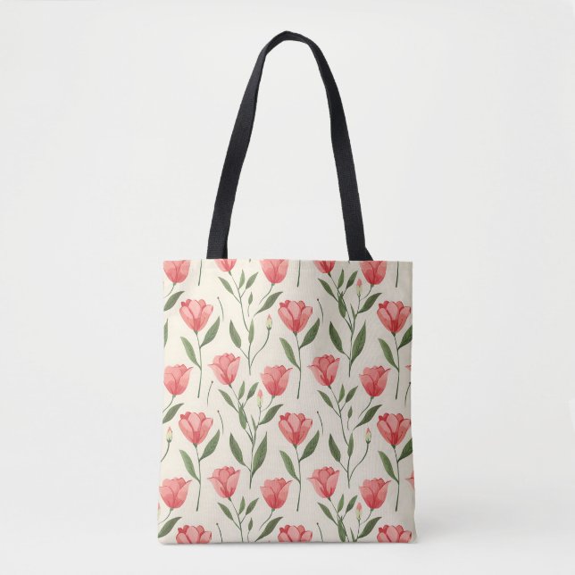 Elegant Stylish Cute Pink Botanical Tulip Tote Bag (Front)