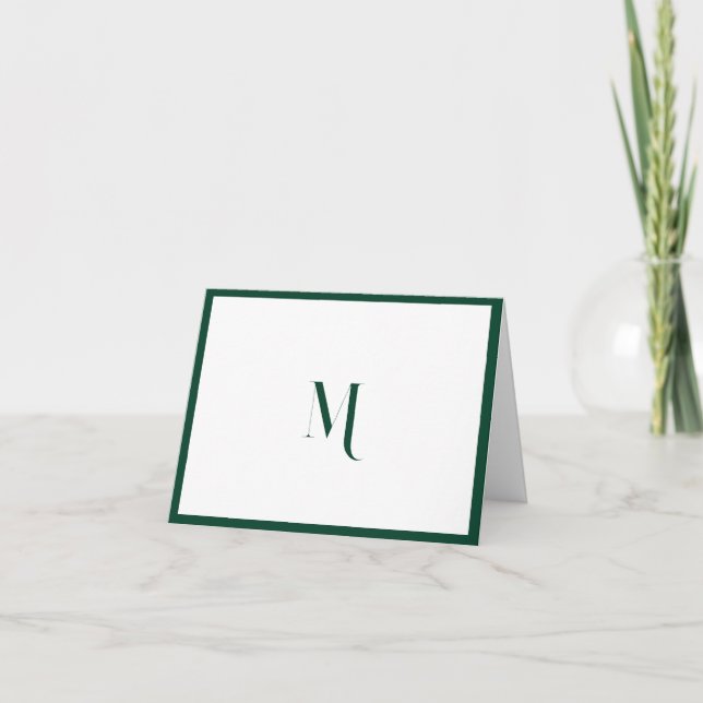 Elegant Stylish Dark Green Monogram Initial Border Note Card (Front)
