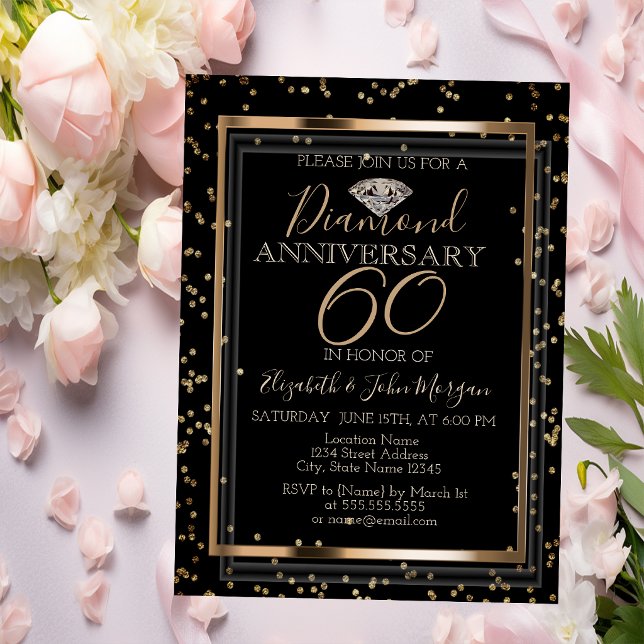 Elegant Stylish Diamonds,Frame Wedding Anniversary Invitation (Creator Uploaded)