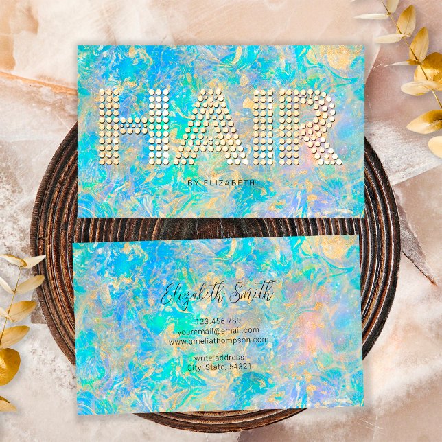 Elegant Stylish Diamonds Gold Opal Stone Business Card (Front and Back)