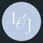 Elegant & Stylish Dusty Blue Monogram Wedding Classic Round Sticker<br><div class="desc">Versatile and chic monogram sticker. This simple,  fresh and clean wedding sticker features a contemporary set of fonts with customizable initials against a chic dusty blue background.</div>