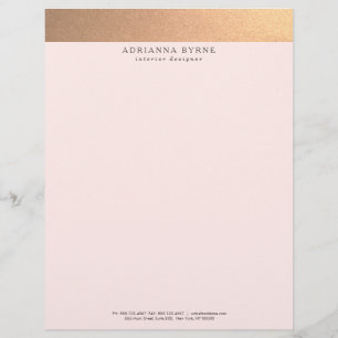 Elegant Stylish Faux Copper Gold Foil Pink Letterhead