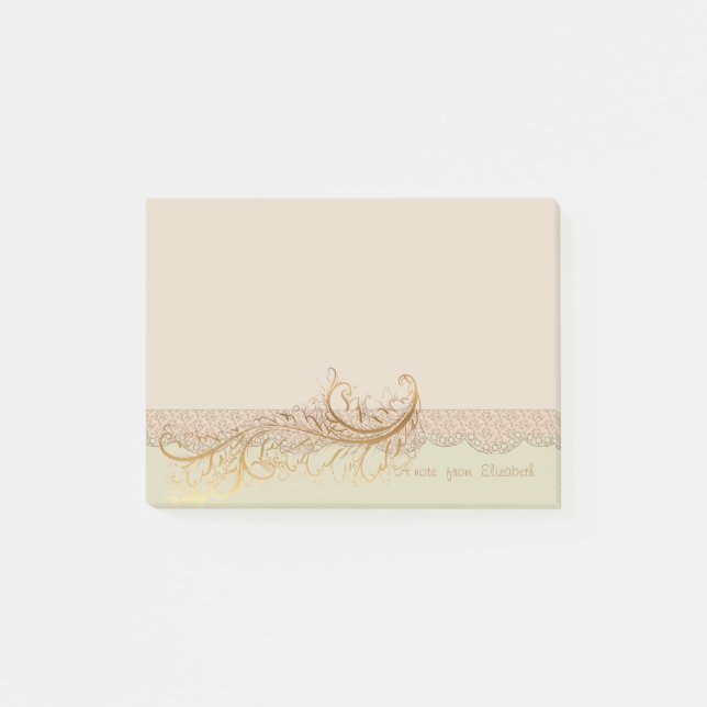 Elegant Stylish,Faux Gold Feather-personalized Post-it Notes (Front)