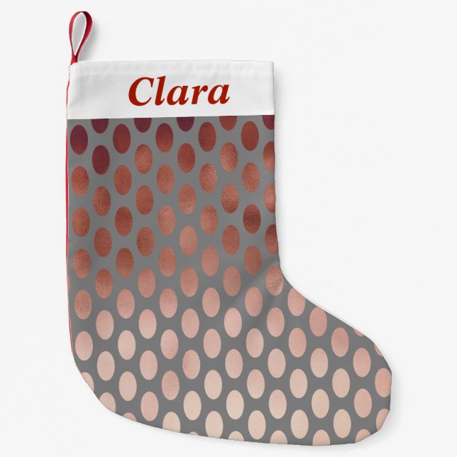 elegant stylish faux rose gold polka dots pattern small christmas stocking (Front)