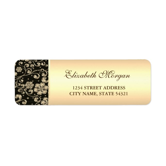 Elegant Stylish Festive Gold Flowers, Black Label (Front)