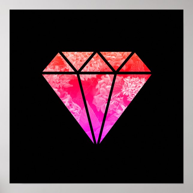 elegant stylish floral pink orange diamond black poster (Front)