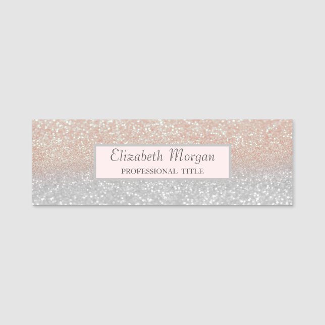 Elegant Stylish, Frame, Glitter Bokeh Ombre Name Tag (Front)