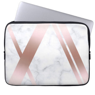 Elegant stylish girly rose gold white marble laptop sleeve