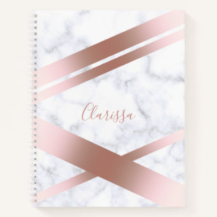 Elegant stylish girly rose gold white marble notebook