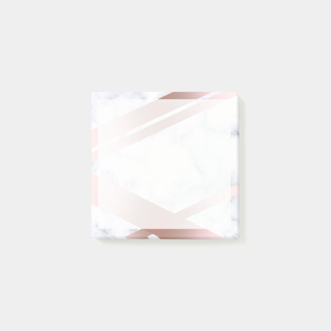 Elegant stylish girly rose gold white marble post-it notes (Front)