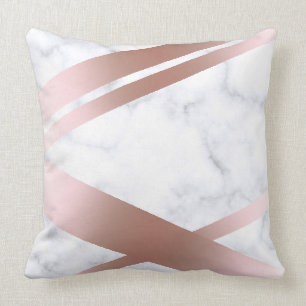 Elegant stylish girly rose gold white marble throw pillow