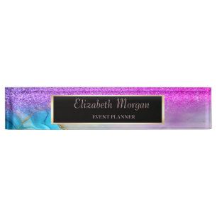 Elegant Stylish Glitter Bokeh,Violet Marble, Frame Nameplate