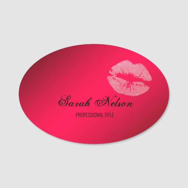 Elegant Stylish Glitter Lips Name Tag (Front)
