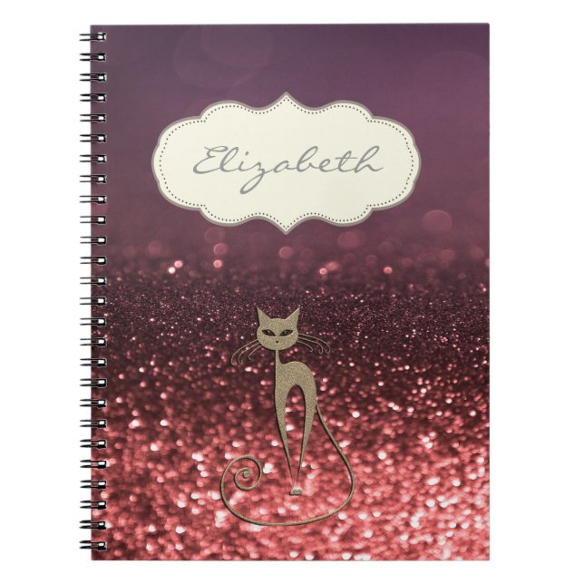 Elegant Stylish, Glittery Bokeh ,Cat Notebook (Front)