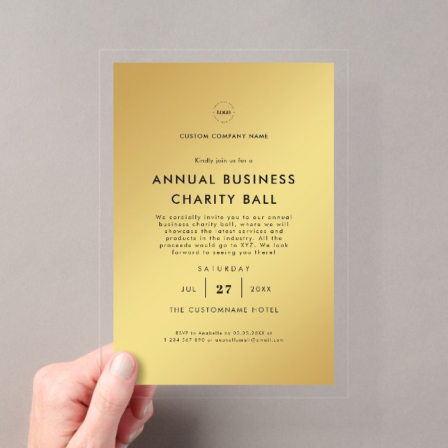 Elegant Stylish Gold Black Business Logo Party Acrylic Invitations (Insitu (Handheld))