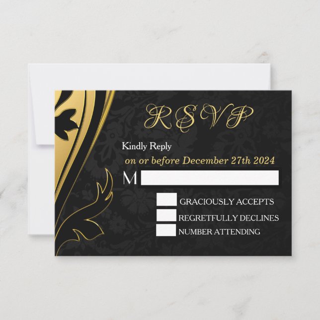 Elegant Stylish Gold Black Deco RSVP Personalize Card (Front)