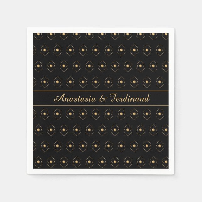 Elegant Stylish Gold Black Pattern Personalize Napkin (Front)