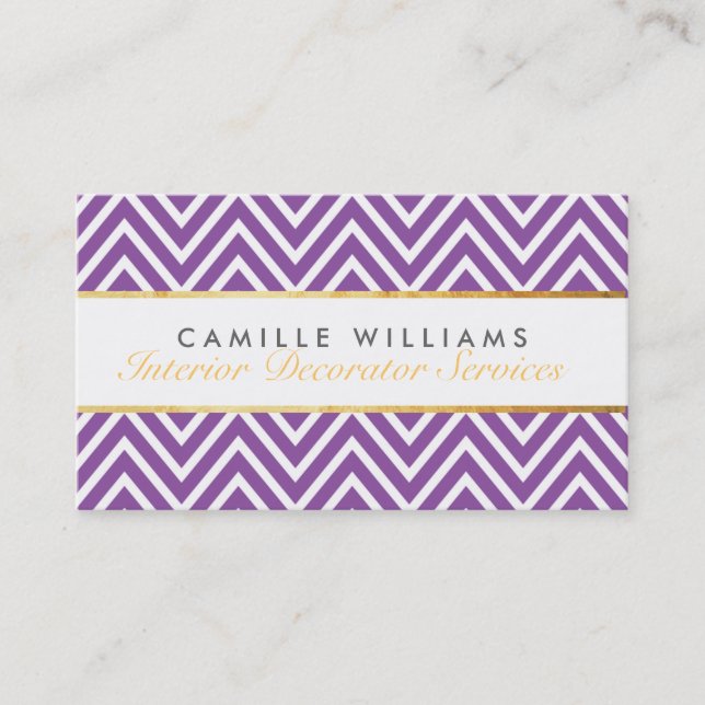 ELEGANT stylish gold chevron pattern violet purple Business Card (Front)