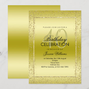 Elegant Stylish Gold Confetti 40th Birthday Invitation