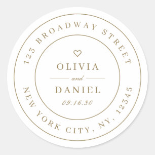 Elegant stylish gold couples return address classic round sticker