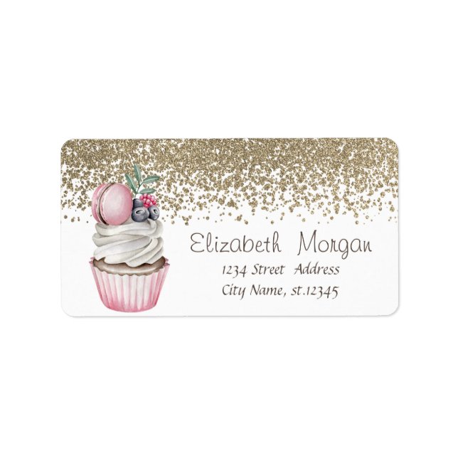 Elegant  Stylish Gold Diamonds Cupcake Macaron Label (Front)
