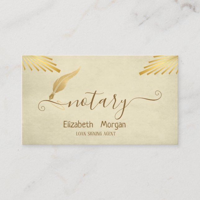 Elegant Stylish Gold Feather Notary Cream Business Card (Front)
