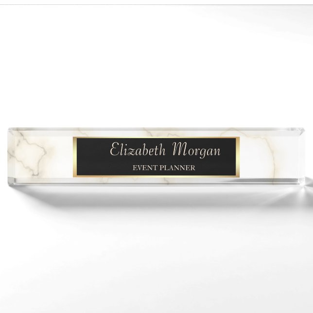 Elegant Stylish Gold Frame, Marble Nameplate (Front)