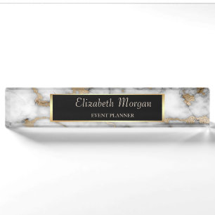 Elegant Stylish Gold Frame White Gold Marble Nameplate
