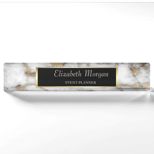 Elegant Stylish Gold Frame White Gold Marble Nameplate (Front)