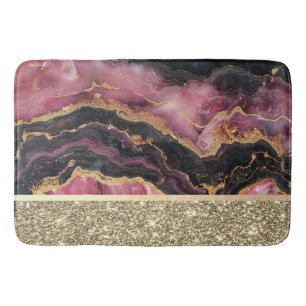 Elegant Stylish Gold Glitter Black Burgundy Marble Bath Mat