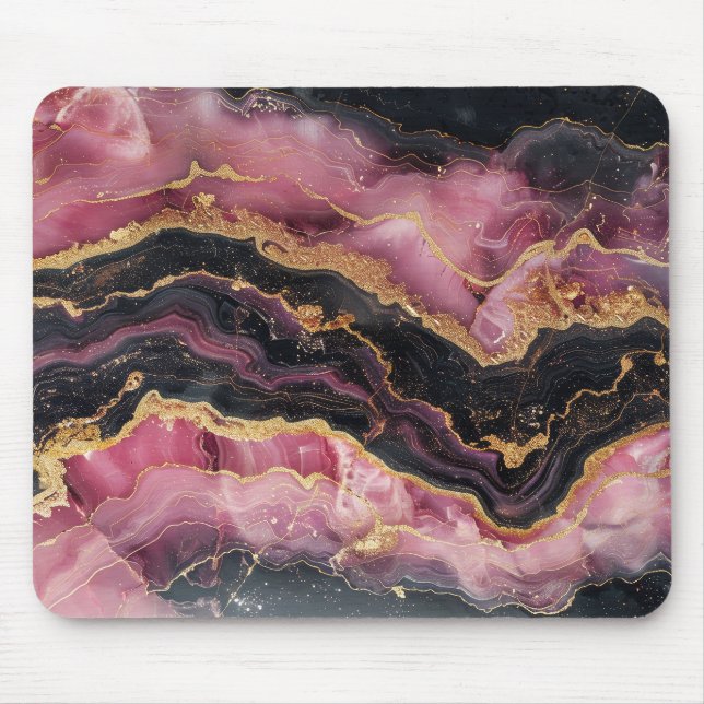 Elegant Stylish Gold Glitter Black Burgundy Marble Mouse Pad (Front)